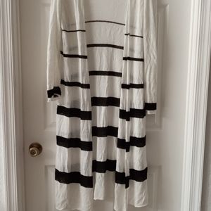 Black stripe white elongated cardigan by Chico's
